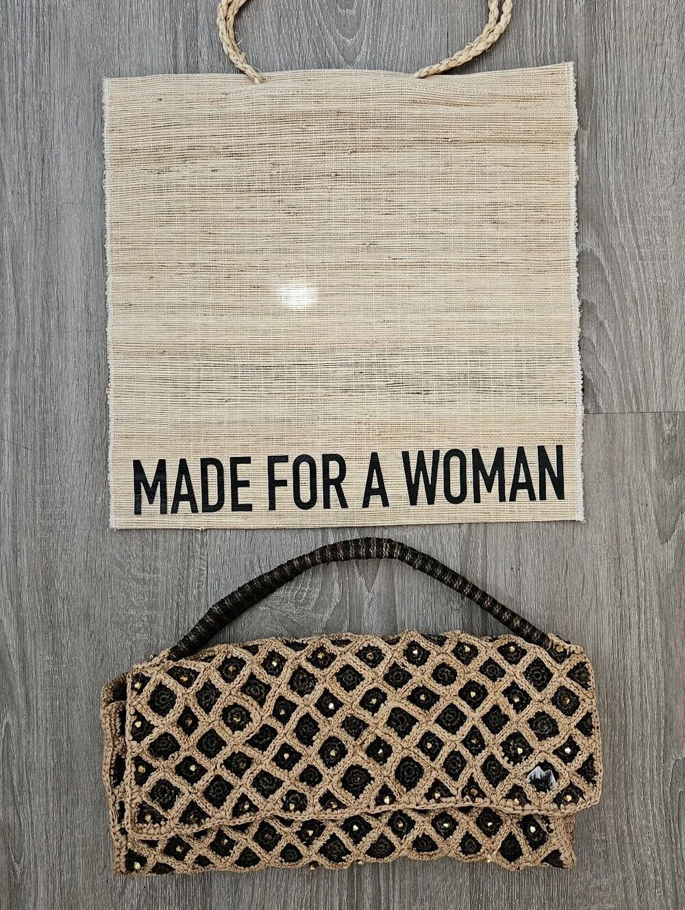 NWT Made for a Woman Vakona Clutch Handwoven Raphia Beaded Madagascar